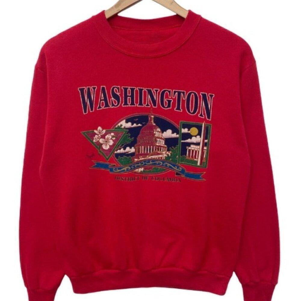 Washington Sweatshirt Pullover Jumper Red Colour Sweatshirt Retro